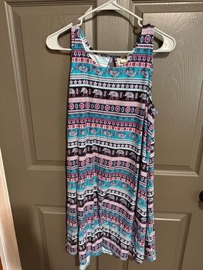 Bobbie Brooks Teal Pink Black Patterned Midi Dress